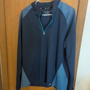 Tekgear DryTek 1/4 Zip Long Sleeve Blue Pullover Top Performance Wear- Large